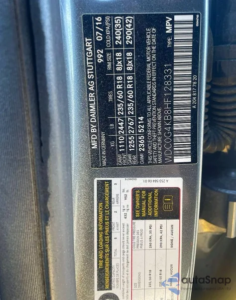 2017 Mercedes-Benz Glc 300 4Matic from USA, damaged, VIN WDC0G4KB8HF128331